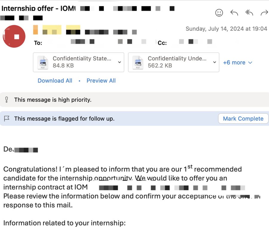 IOM 国际移民组织实习录用通知(已脱敏)